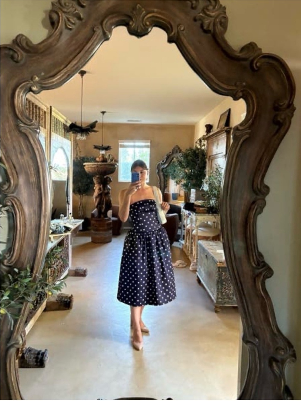 SELF-PORTRAIT Polka Dot Satin Midi Dress UK10/US6